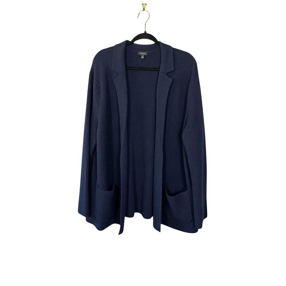 Talbots Navy Blue Wool Blend Open Front Notch Lapel Cardigan XL